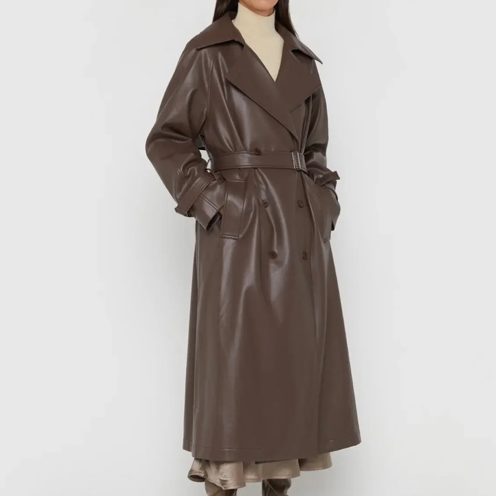 (NWT)Brown Vegan Leather Trench Coat